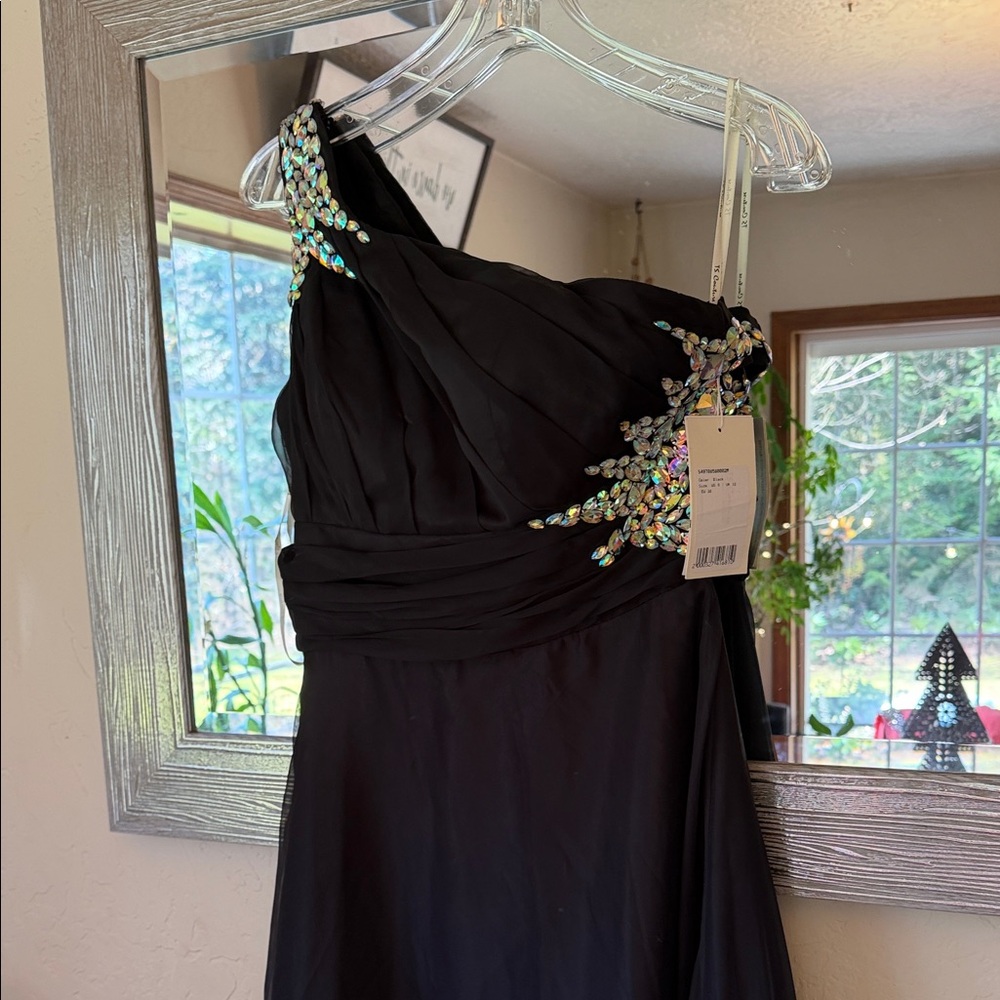 TS couture ombre trainBlack One-Shoulder Dress with Embellishments size 8